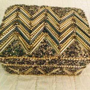 Gold and Silver beaded Trinket Box-Beaded Covered Jewelry Box